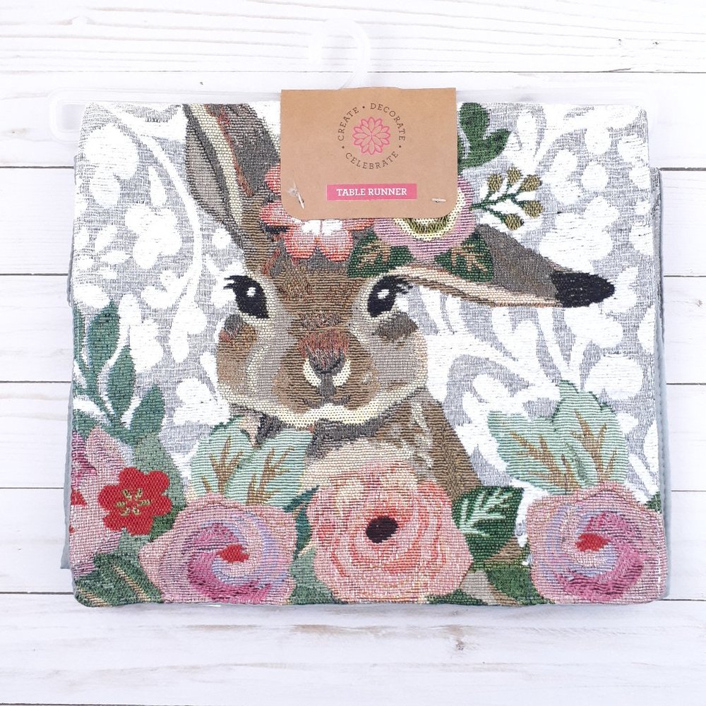 Tapestry Table Runner Bunny Flowers Floral 13x72